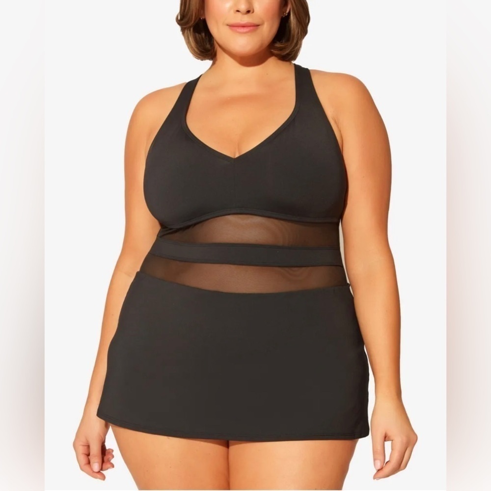 Bleu by Rod Beattie Plus Size Cross-Back Swimdress Swimsuit Black Size 2…